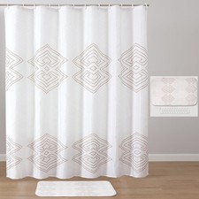 2PCS Bathroom Shower Curtain and Rug Set, Floral Shower Curtains Waterproof F...