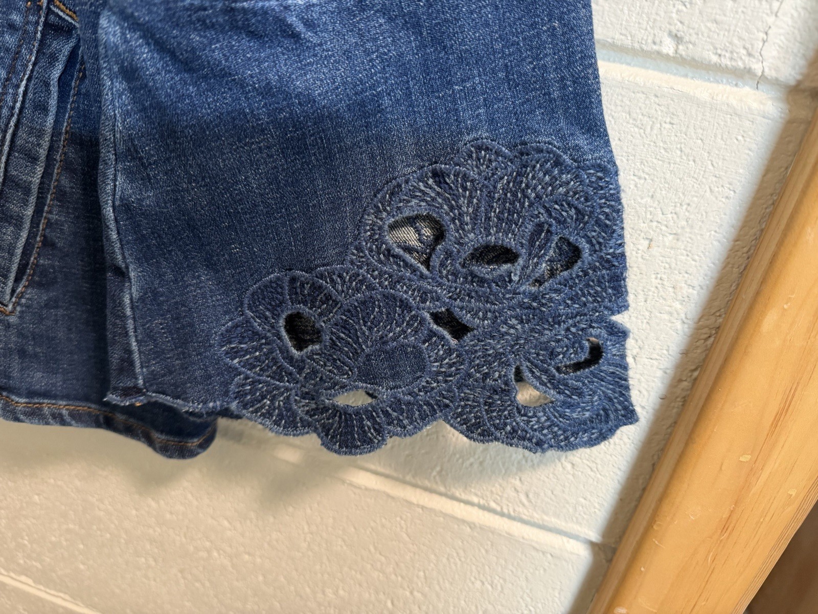 Chico's Embroidered Button Jacket Blue Floral Poc… - image 3