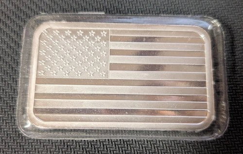 5 Troy oz - .999 Fine Silver Bar - American Flag design - Sealed