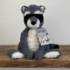 Jellycat Rafferty Raccoon - Sitting Grey Soft Toy Wild Animal Curly Haired 11"