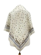 AS5 Vintage Silk Scarf Abstract Dot and Scroll Print Beige Gold Blue