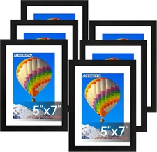 5X7 Picture Frame Set of 6, Black Photo Frames Bulk with HD Plexiglass, Display