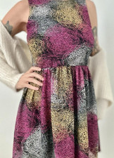Vintage 90s moon Multicolor Abstract Fit & Flare Sleeveless Dress Scoop Neck S