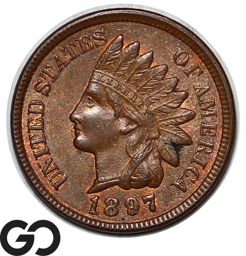 1897 Indian Head Cent Penny, Choice Unc
