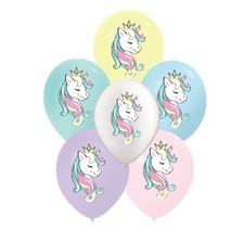 6 BALLONS LATEX BIO OVAL LICORNE PRINCESSE 30CM