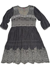 Johnny Was Workshop Charis Easy Tiered Dress Women's M Gray Embroidered Boho