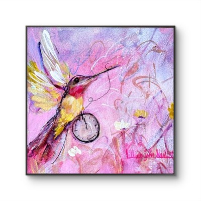 Ethereal Flutter 12''x12'' Abstract Oil Cradled Wood Expressionsim Hummingbird