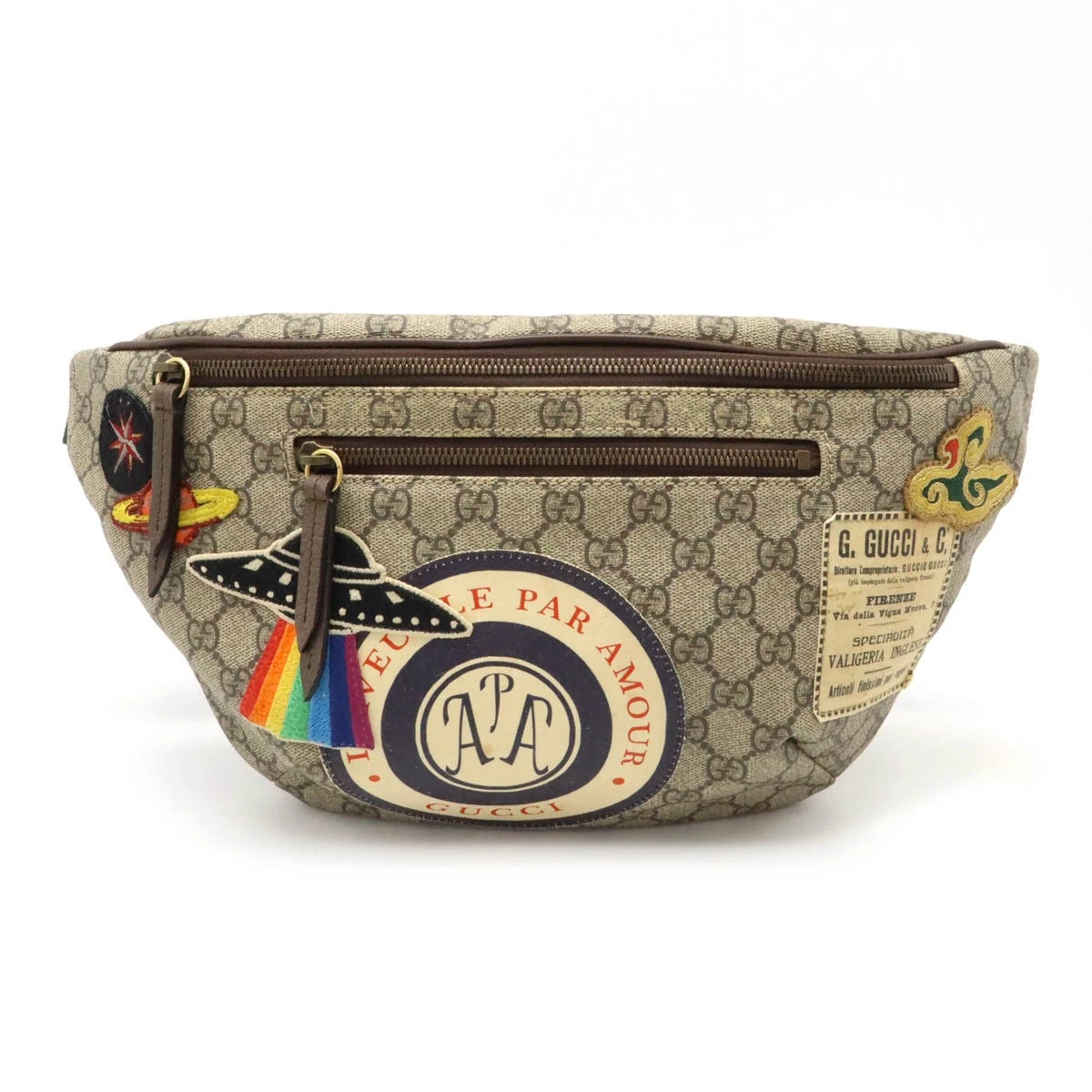 Sac ceinture GUCCI GG Supreme Courier Sherry Line sac taille applique PVC kaki bei