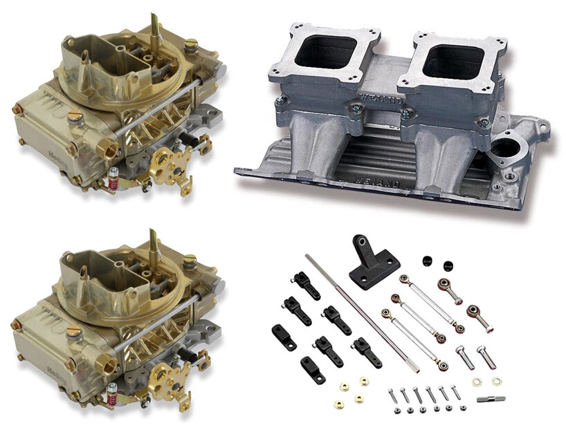 WEIAND TUNNEL RAM INTAKE KIT,2X4 450CFM CARBS,W/LINKAGE