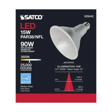 Satco S29442 - 15 Watt PAR38 LED Light Bulbs - 3500K - 120 Volts - 6 Pack