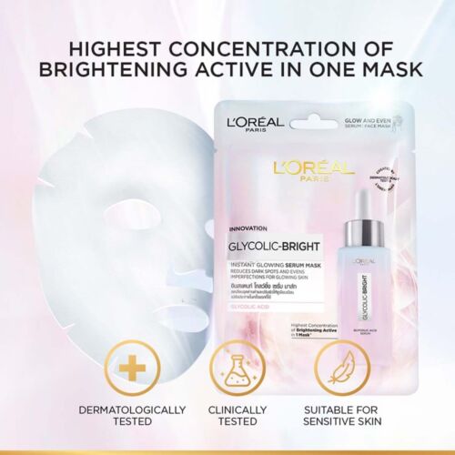 L'Oreal Paris Glycolic Bright Glowing Serum Sheet Mask| for Glowing Skin|22gm - Picture 3 of 4