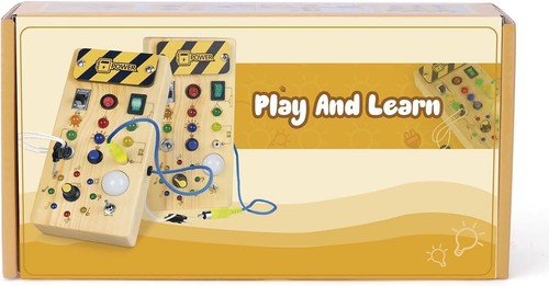 Montessori Wooden Busy Board with 8 LED Light switches, Sensory Toys Light Sw... - 第 9/12 張圖片