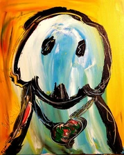 Oil Painting BLUE DOG .abstract SIGNED BY KAZAV Original    IMPRESSIONIST