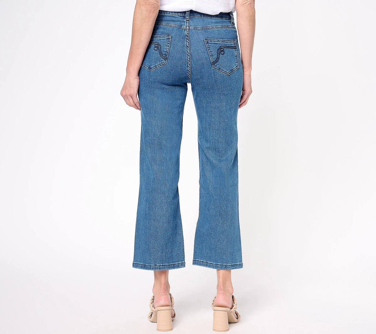 Women with Control Wonder Denim Wide Leg Crop Jeans Midwash