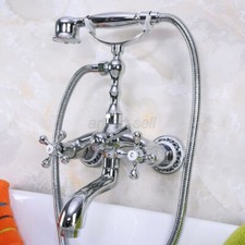 Bathroom Polished Chrome Wall Mount ClawFoot Tub Faucet With Hand Shower
