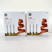 Lot 2 3-PK GE Window Candle Christmas White Lights, Battery Operated 9  Gold