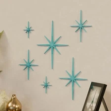 Mini Elongated Mid Century Modern Starburst Wall Decor Set of 6 Indoor/Outdoor