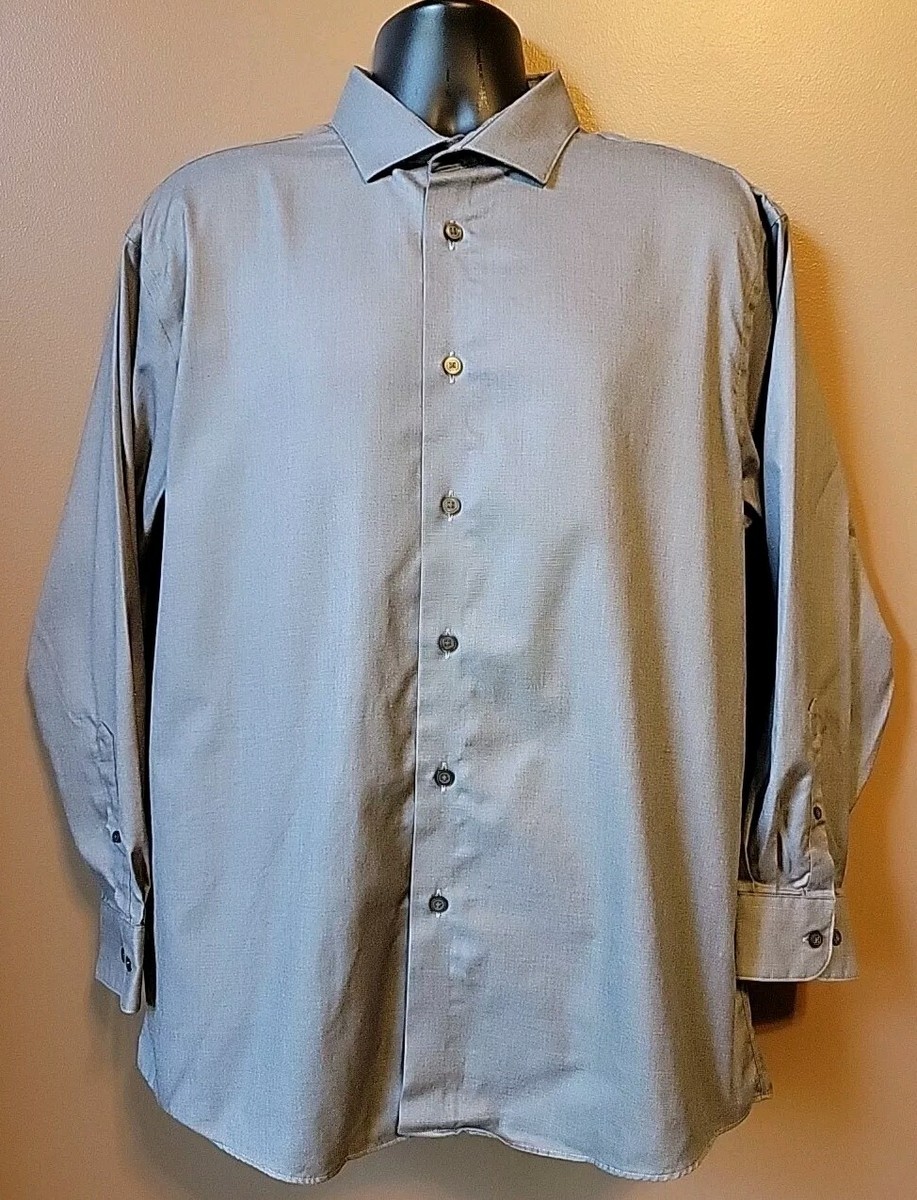 Kenneth Cole aWEARness Button Shirt Men's Gray LS Slim Fit Non-Iron | 17.5  32/33