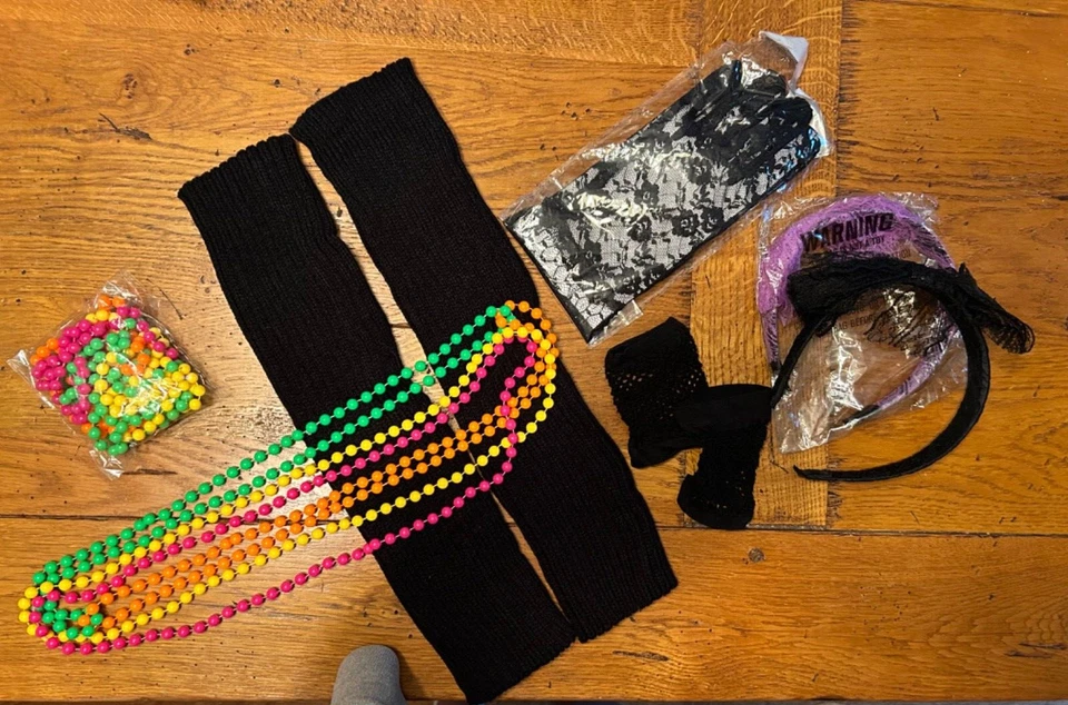 80-е Костюм и Аксессуары Неоновые Подогреватели Ног Перчатки, Повязки на Голову, Рыбная Сеть, Кружево, Шляпа - Изображение 3 из 4