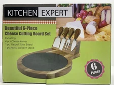 Kitchen Expert Acacia Wood & Slate Cutting Board Set 6 Pieces New