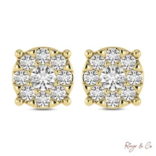 Embossed Round Cluster Stud Diamond Earrings 10KT