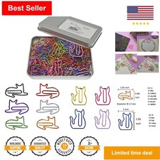 Cute Cat Paper Clips - Assorted Sizes  Colors - 100 pcs - Metal Tin Included