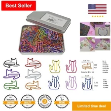 Cute Cat Paper Clips - Assorted Sizes & Colors - 100 pcs - Metal Tin Included