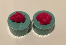 Fitz  & Floyd Shell Lidded Trinket Dish (Pair)  Turquoise Pink Seashell Vintage