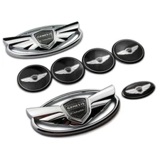 Genesis Coupe Silver Chrome Wing Emblem Set 7PCS Front Rear Wheel