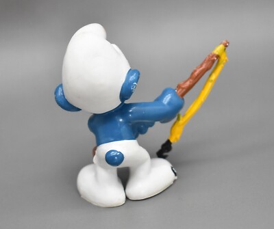 Smurfs Angler Smurf Brown Pole Yellow Line Vintage PVC Figure Peyo