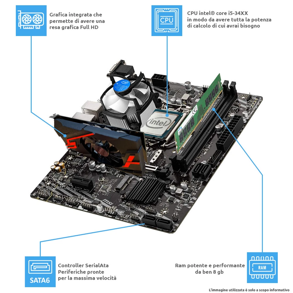 Pc fisso Computer i5 quad core windows 10 pro 8gb ram, ssd 240gb, hd 1tb, WiFi - Immagine 3 di 4