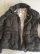 Hollister Women’s Sz L Puffer Jacket Sherpa Lining Winter Jacket Gray/green