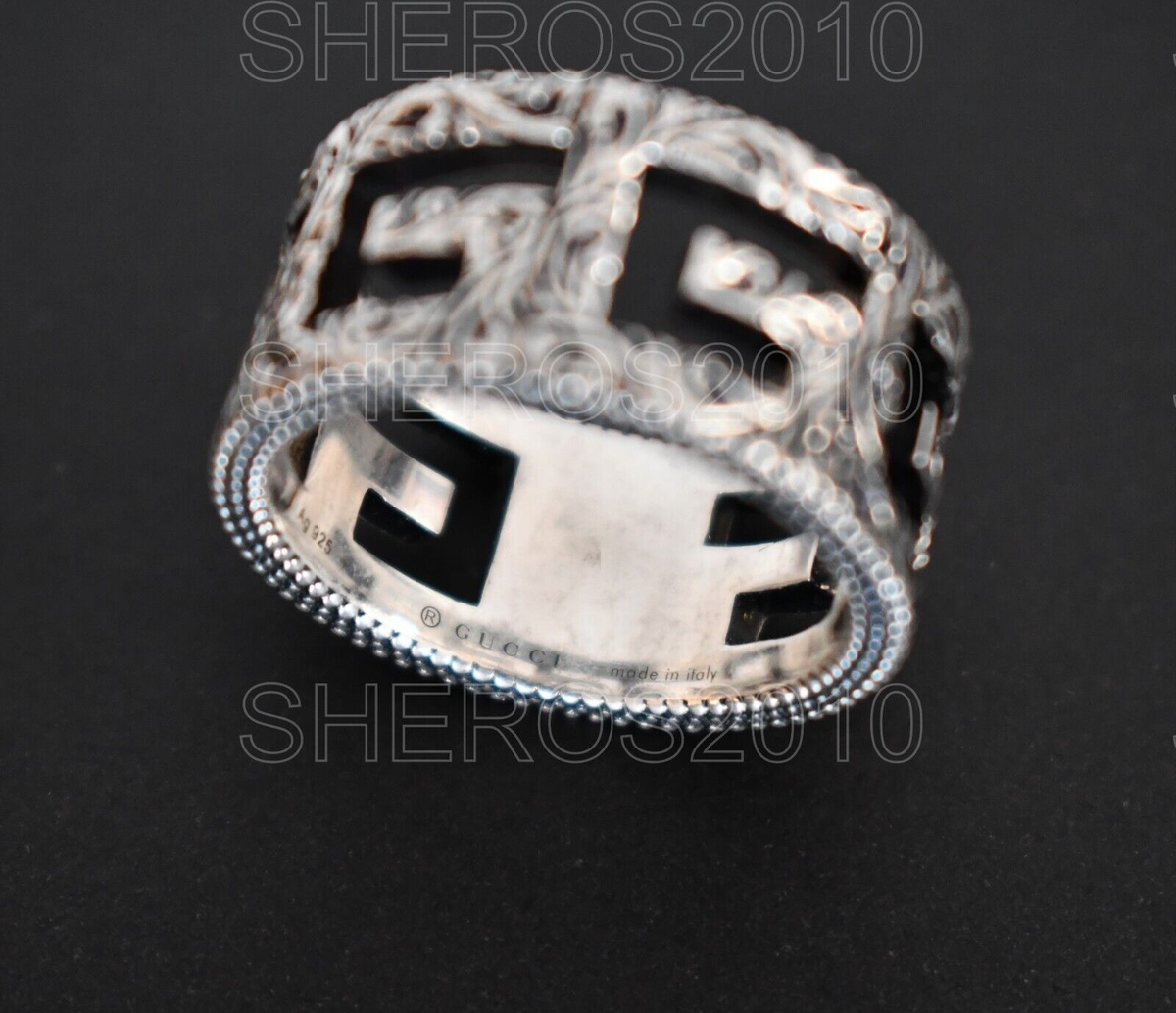【Gucci】 Silver Ring With SquareG Silver Aged Finish 🆕️ GUCCI SQUARE G CUBE AGED .925 STERLING SILVER BAND Ring