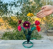 Handcrafted Rustic MINI Metal Flower Bouquet Vibrant Yard Art Flowers