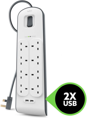 Protecteur d'extension de surtension Belkin 8 sockets avec 2 points de charge USB de 2,4 ampères - Photo 4/5