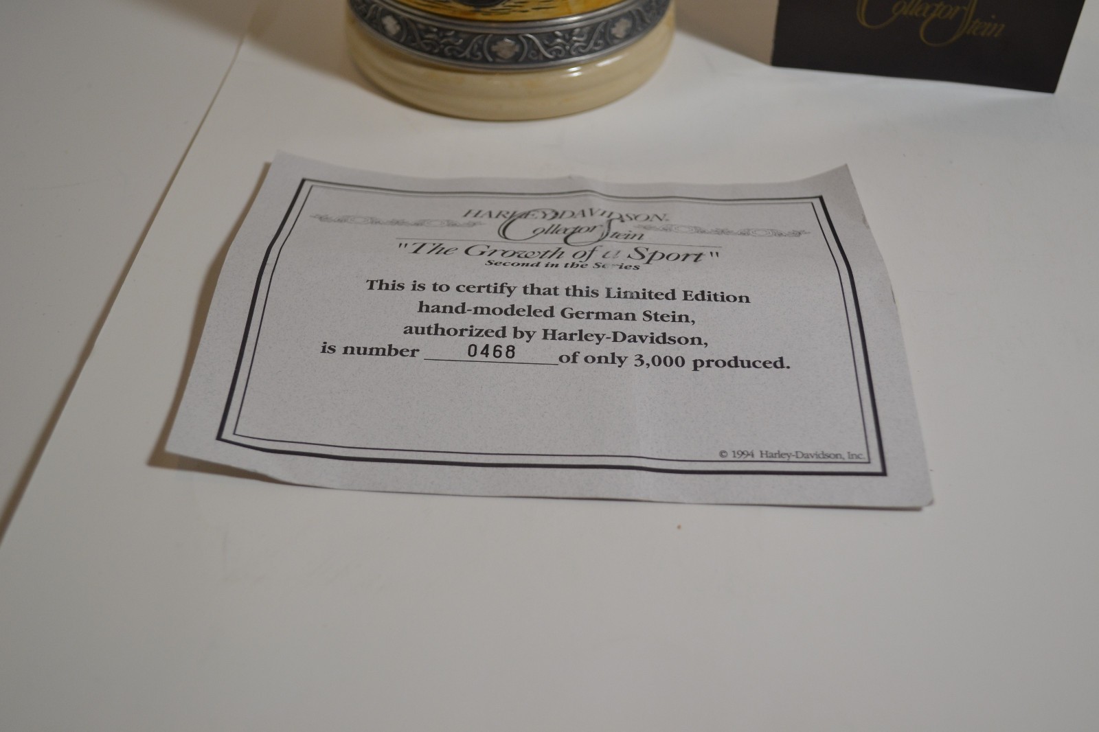 Gerz Harley Davidson “Decade Signature Series 1910’s Stein Number 468/3000 NOS