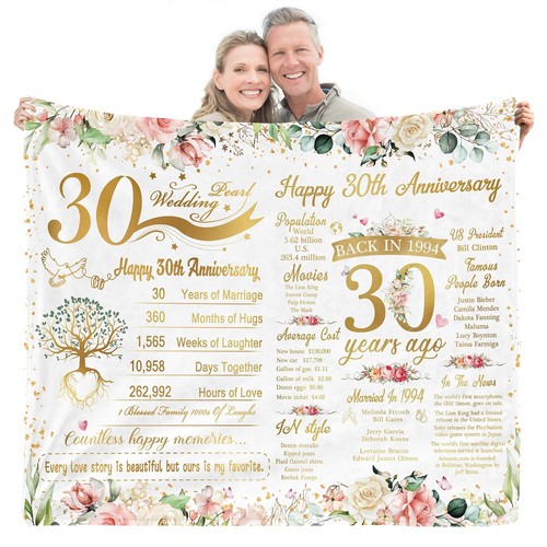 30th Wedding Anniversary Blanket - 30 Years of Marriage Gifts for Couple, Bes...