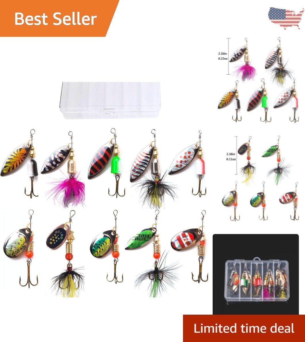 KINGFOREST 10pcs Fishing Lures Spinnerbait for Bass Trout Salmon Walleye Hard Metal Spinner Baits Kit with Tackle Box KINGFOREST 10pcs Fishing Lures Spinnerbait for Bass Trout Salmon Walleye Hard Metal Spinner Baits Kit with Tackle Box