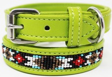 Soft Genuine Leather Beaded Padded Dog Puppy Collar 60RT01