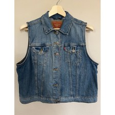 Levi Strauss  Co Womens Blue Denim Retro Button Front Trucker Vest Size XL