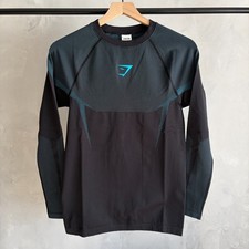 Large   Gymshark Onyx 5.0 Long Sleeve T-Shirt Black / Brand Blue IN-HAND 