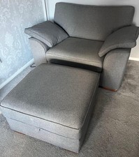 Next Stamford Mid Grey Tweedy Blend Range Cuddle Chair Love Seat  And Footstool