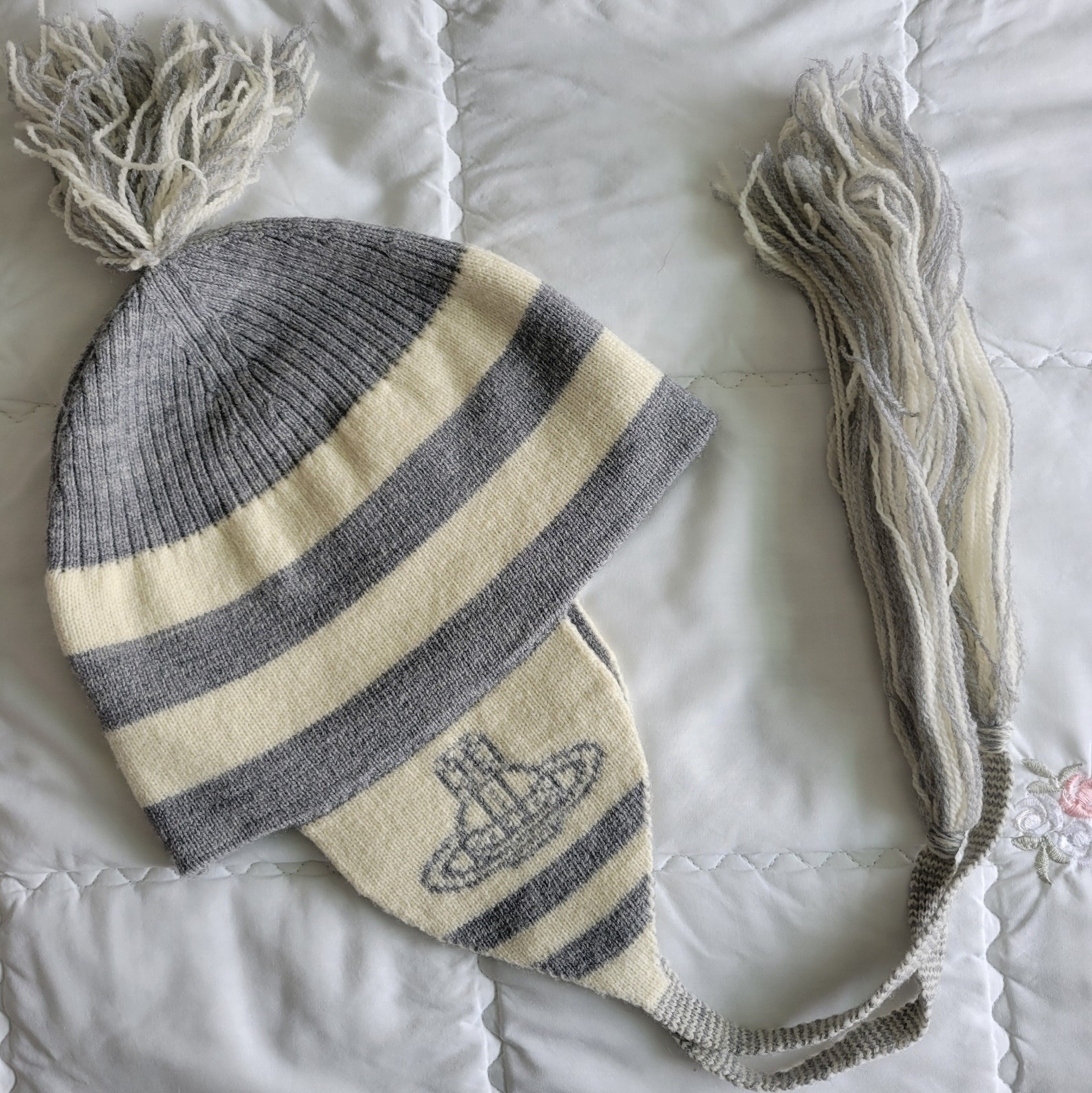 Vivienne Westwood ノースリーブ ニットワンピース 1 グレー Vivienne Westwood Gray Cream Ear Flap Knit Orb Beanie Hat Shin