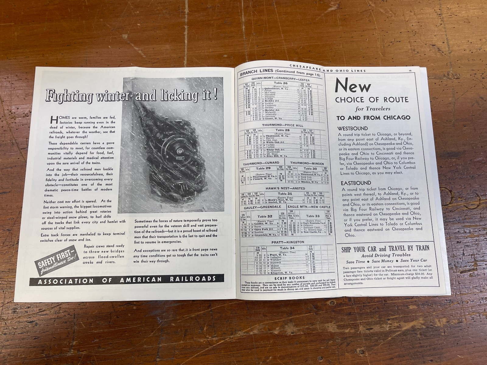 Chesapeake & Ohio Lines - The George Washington Timetable January 24th, 1937