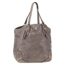PRADA Tote Bag Leather Beige Silver Auth yk19816