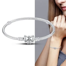 KUNSIR 925 Sterling Silver Bracelet With Bow Tie Charm Snake Chain Women Jewelry