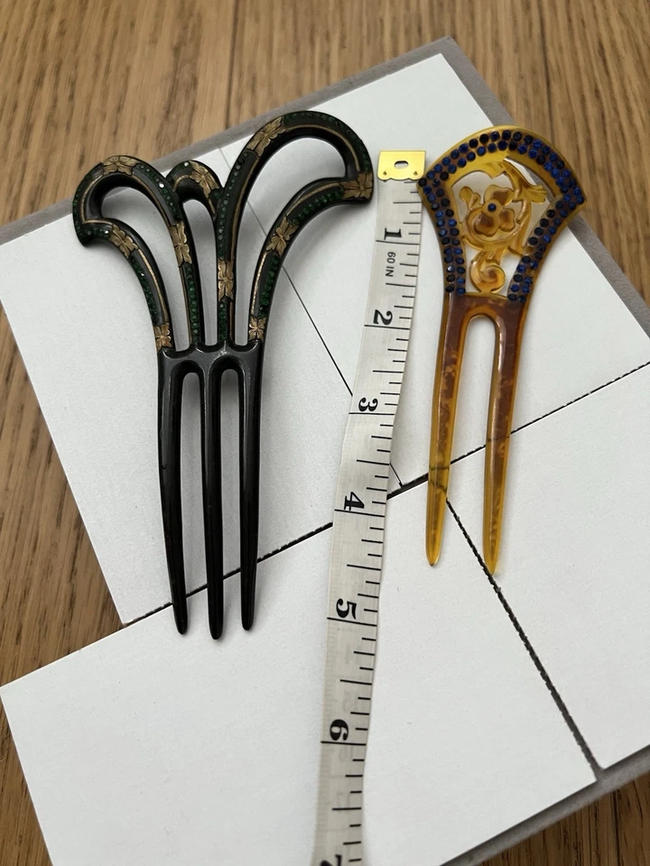 Set of 2 Vintage Japanese Hair Fork Pin Comb kanzashi celluloid - Image 3 of 4