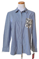 NWT THAKOON for Kohl's Blue White Striped Button-Front Shirt Blouse Top L