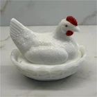 Vintage 2pc Lidded Westmoreland Milk Glass "Hen on Nest" Split Tail Candy Dish
