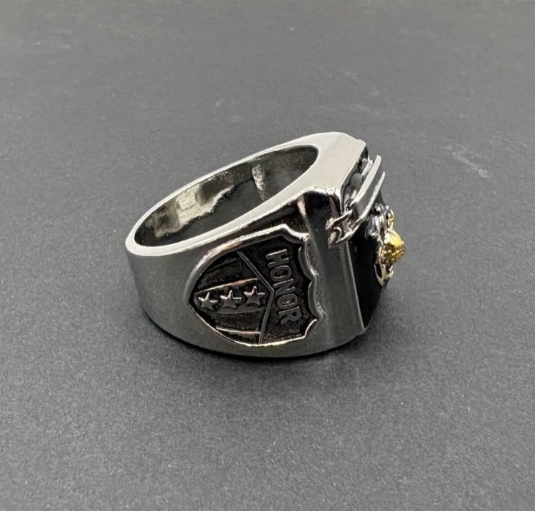Anillo Militar USMC Cuerpo de Marines de los Estados Unidos Talla 12 Para Hombre IP Chapado en Tono Plateado Nuevo Foto 4 de 4